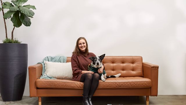 Anna and Lyka sitting on sofa