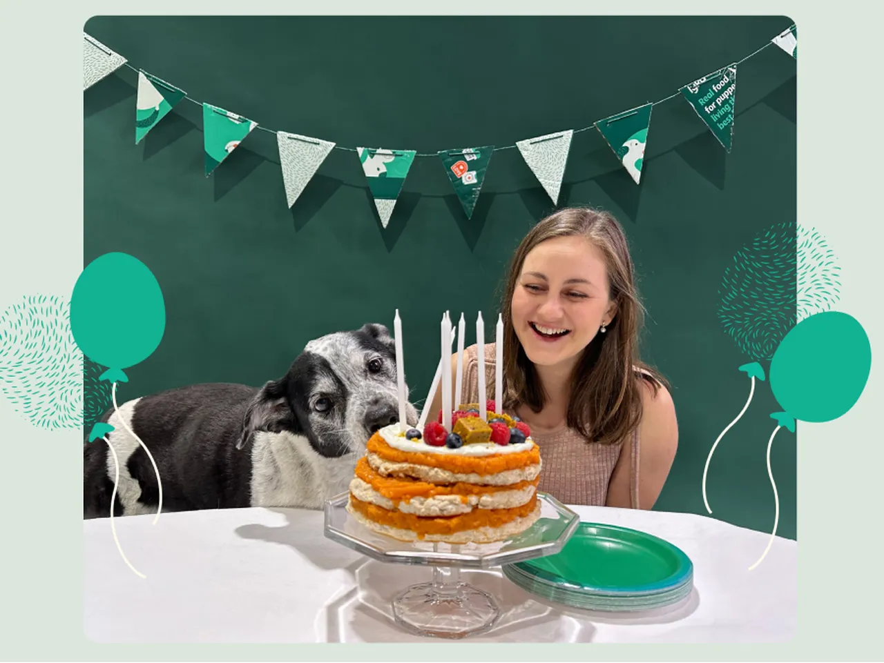Lyka and Anna Podolsky with a healthy dog-friendly birthday cake